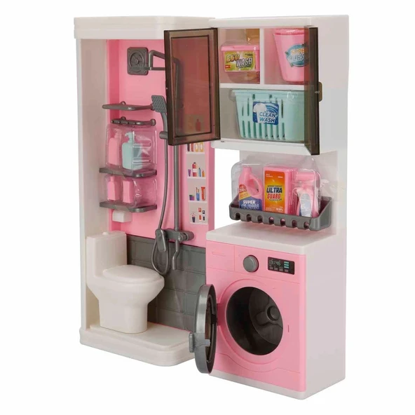 Tuvalet ve Çamaşır Makinesi Banyo Seti - Modern Banyo Seti - Minyatür Ev Oyuncak Seti - Banyo Oyuncak Seti - Klozet, Tuv - 6