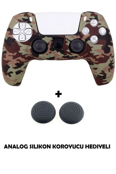 PS5 Dualsense Uyumlu Kamuflaj Desenli Koruyucu Silikon Kılıf + Analog silikon Koruyucu - Resim 5