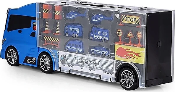 Rampalı Polis Tır Seti - Polis Taşıyıcı Tır - Kaydıraklı Kamyon - Araç Yol Seti - Tır Yol Seti - Oyuncak Araç Seti - Resim 2