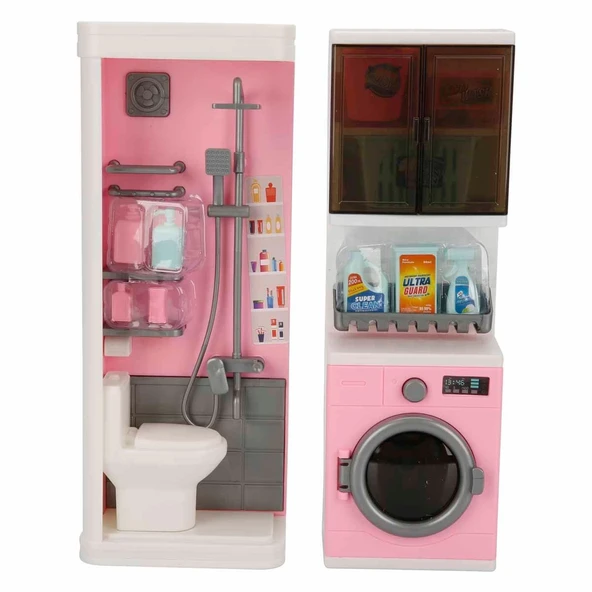 Tuvalet ve Çamaşır Makinesi Banyo Seti - Modern Banyo Seti - Minyatür Ev Oyuncak Seti - Banyo Oyuncak Seti - Klozet, Tuv - 5
