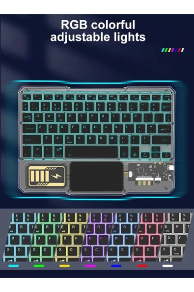 KB-333 RGB Işıklı Cep Telefonu-Tablet-Notebook-PC-IOS Uyumlu Bluetooth Klavye - Resim 7