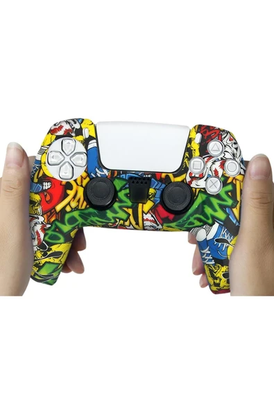 PS5 Dualsense Grafiti Temalı Koruyucu Silikon Kılıf + Analog silikon Koruyucu - Resim 11