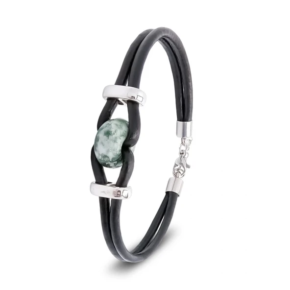 Yeşil Jasper Doğal Taşlı Deri Ve Çelik Bileklik 31832B14D4 ürün görseli 1
