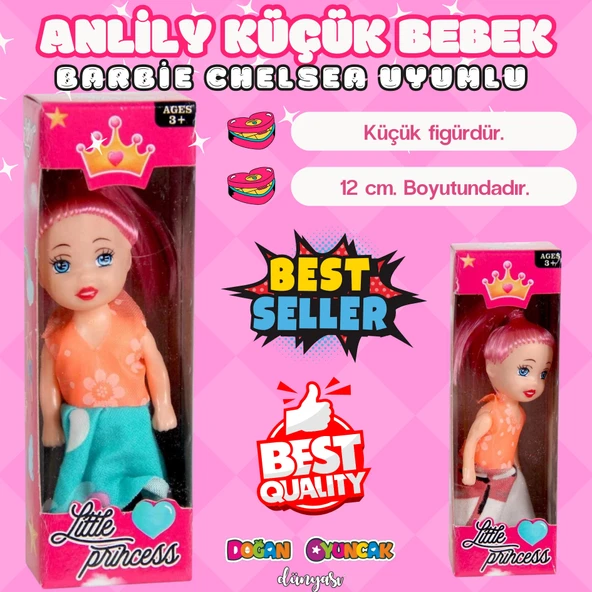 Anlily Bebek 12 cm. - Oyuncak Parmak Bebek - Barbie Chelsea Bebek - Küçük Bebek Oyun Evleri İçin Bebek ürün görseli
