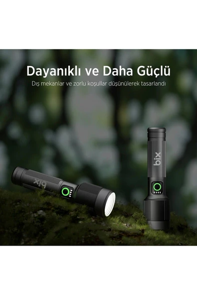 Bx2101fl 30w Led 690 Metre Uzun Menzilli Şarjlı El Feneri 1450 Lümen Güç Göstergeli Zoom Özellik - Resim 8