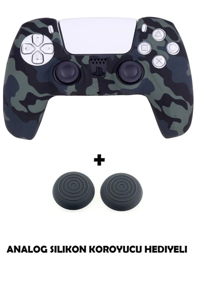 PS5 Dualsense Uyumlu Kamuflaj Desenli Koruyucu Silikon Kılıf + Analog silikon Koruyucu - Resim 11