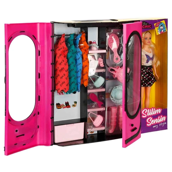 Cindy Doll Bebekli Aksesuarlı Gardırop Pembe - Barbie Dolap - Barbie Giysi Dolabı - Barbie Gardırop - Gardrop - 3
