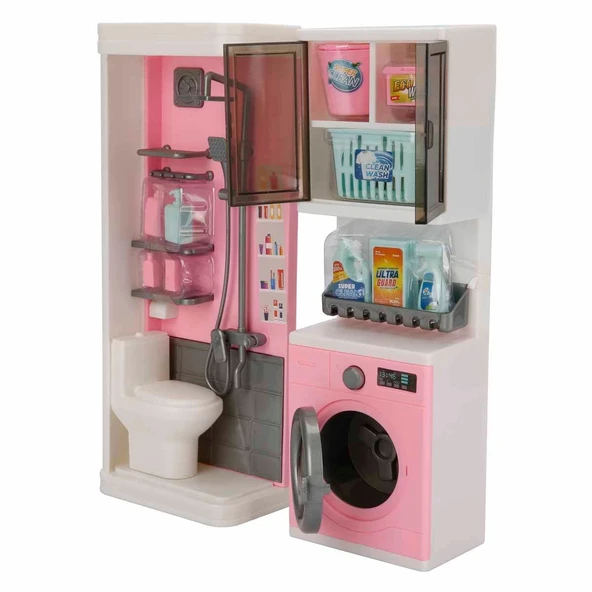 Tuvalet ve Çamaşır Makinesi Banyo Seti - Modern Banyo Seti - Minyatür Ev Oyuncak Seti - Banyo Oyuncak Seti - Klozet, Tuv - 7