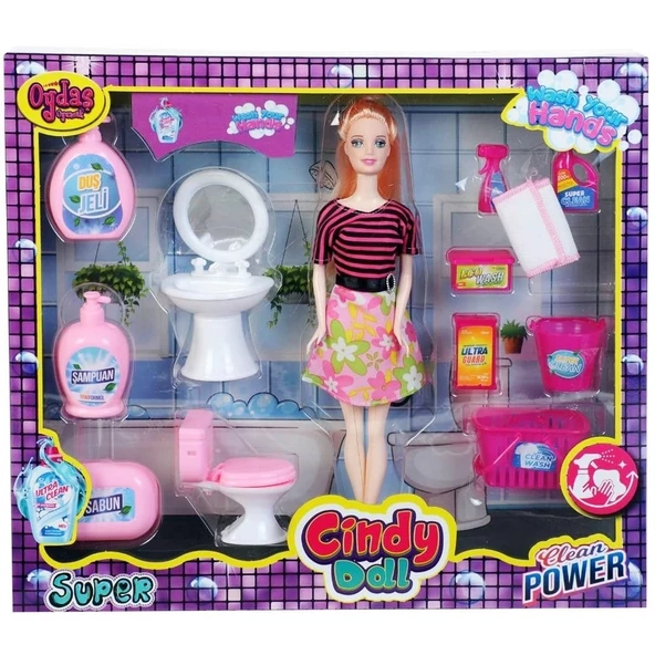 Cindy Doll Lavabo ve Temizlik Seti - Oyuncak Lavabolu Bebek - Barbie Temizlik Seti - Aksesuarlı Lavabo Bebek Oyuncak - Resim 2
