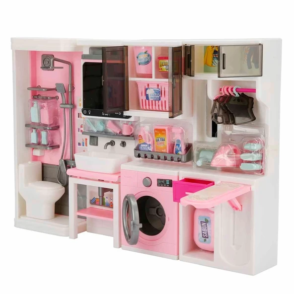 Ütü, Ayna, Tuvalet ve Çamaşır Makinesi Banyo Seti - Modern Banyo Seti - Banyo Oyuncak Seti - Ütü, Klozet, Tuvalet, Aynal - 7