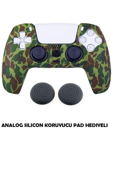 PS5 Dualsense Uyumlu Kamuflaj Desenli Koruyucu Silikon Kılıf + Analog silikon Koruyucu - Resim 8