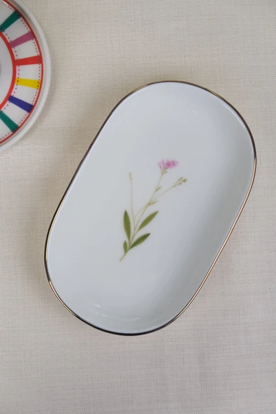 Tabak Evi Porselen Natura Çuha Altın Yaldızlı Oval Kayık Tabak 18x11x2,50cm Tekli - 2