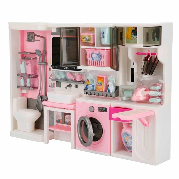 Ütü, Ayna, Tuvalet ve Çamaşır Makinesi Banyo Seti - Modern Banyo Seti - Banyo Oyuncak Seti - Ütü, Klozet, Tuvalet, Aynal - 5