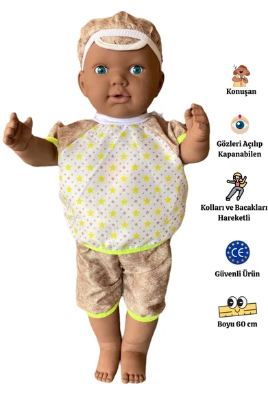 Oynar Gözlü Türkçe Konuşan Siyahi Berke Kel Et Bebek 60 Cm. - Konuşabilen Bebek - Kel Büyük Bebek - Resim 6