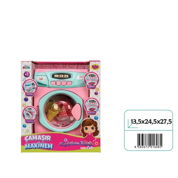 Büyük Pilli Neşeli Çamaşır Makinesi - Pilli Oyuncak Çamaşır Makinesi - Çamaşır Makinesi Oyuncak - Işıklı Sesli Makine - 4