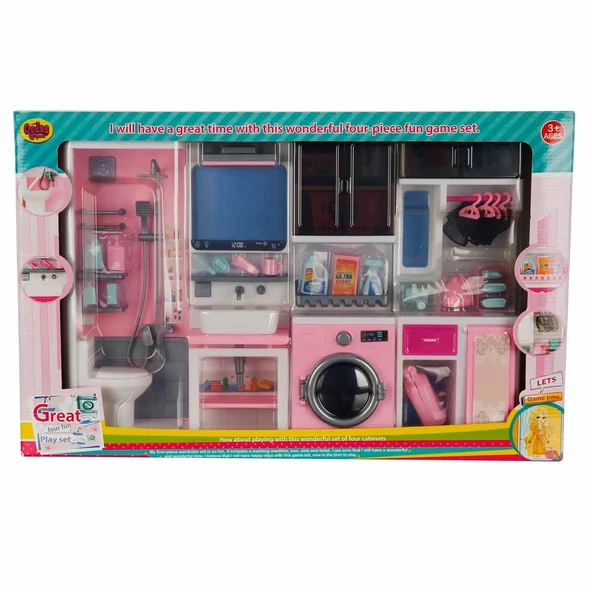 Ütü, Ayna, Tuvalet ve Çamaşır Makinesi Banyo Seti - Modern Banyo Seti - Banyo Oyuncak Seti - Ütü, Klozet, Tuvalet, Aynal - 9