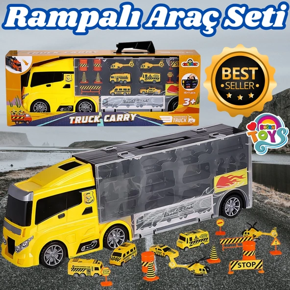 Rampalı İnşaat Tır Seti - İnşaat Taşıyıcı Tır - Kaydıraklı Kamyon - Araç Yol Seti - Tır Yol Seti - Oyuncak Araç Seti ürün görseli
