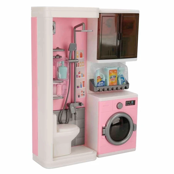 Tuvalet ve Çamaşır Makinesi Banyo Seti - Modern Banyo Seti - Minyatür Ev Oyuncak Seti - Banyo Oyuncak Seti - Klozet, Tuv - 2