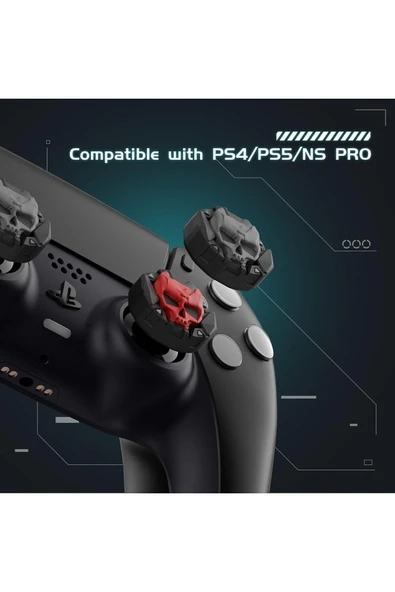 3D Skull PS5/PS4/PS3/Xbox One/One X/One S/Series X/Series S 3D Analog silikon Koruyucu -4 Adet - Resim 3