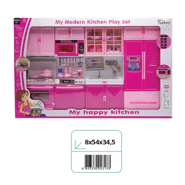 Anlily Dörtlü Mutfak Seti - Barbie Modern Mutfak Seti - Işıklı Sesli Mutfak Oyuncak - Fırın, Buzdolabı, Bulaşık, Lavabo - Resim 2