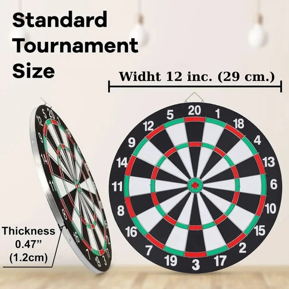 12 inc. İğneli Dart Tahtası Seti (29 cm.) - Oyuncak Dart Seti - İğneli Dart Oyuncak - Dart Oyunu Seti - 6