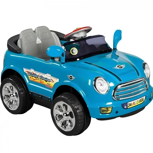 Kumandalı Mini Cooper Akülü Araba Mavi - Kumandalı 12 Volt Tek Kişilik Akülü Araba Akülü JEEP - Turbo Coupe Akülü Araba - Resim 2
