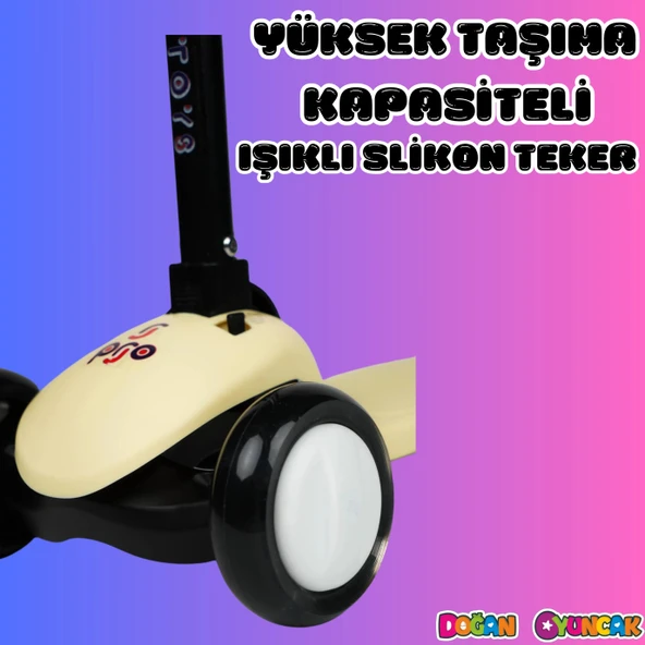 Lupa Katlanabilir Işıklı 3 Tekerlekli Sarı Scooter - Işıklı Scooter - Slikon Teker Scooter - Çocuk Scooter - İttir Git - 2