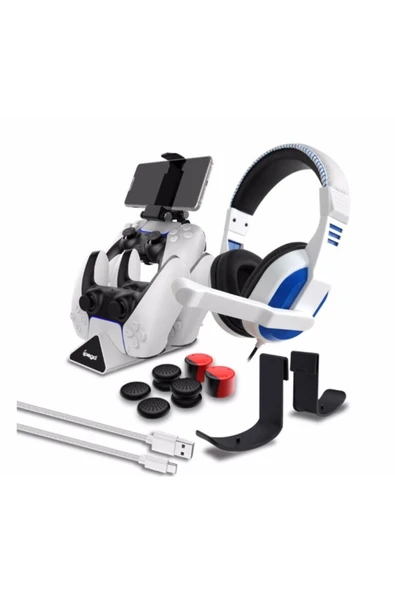 12'li Playstation 5 Kablo Stand Şarj Kulaklık Askı Analog Set - Resim 10