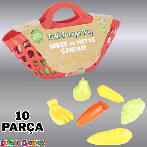 Sebze ve Meyve Çantası Kırmızı - Meyve Sebze Sepeti - Piknik Sepeti Oyuncak Meyveler - Oyuncak Sebzeler - Mutfak Oyuncak ürün görseli