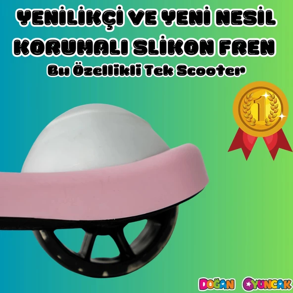 Lupa Katlanabilir Işıklı 3 Tekerlekli Pembe Scooter - Işıklı Scooter - Slikon Teker Scooter - Çocuk Scooter - İttir Git - 5