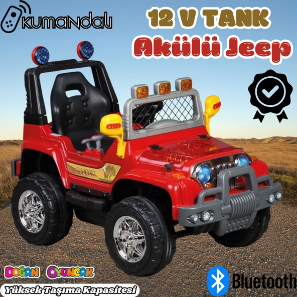 Kumandalı Mega Akülü Araba Kırmızı - Kumandalı 12 Volt Tek Kişilik Akülü Araba Akülü JEEP - Mega Off Road Turbo Jeep - 1
