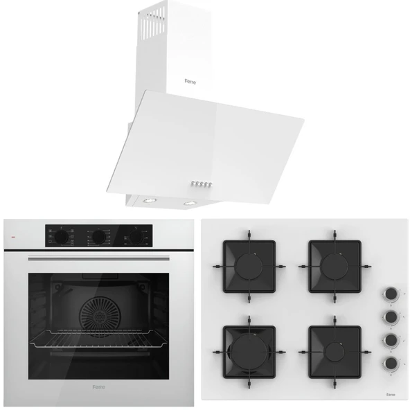 Ferre FlowArt QBL62CB - SS206 - D087 7 Prog. Mekanik Turbo Ankastre Set - Beyaz