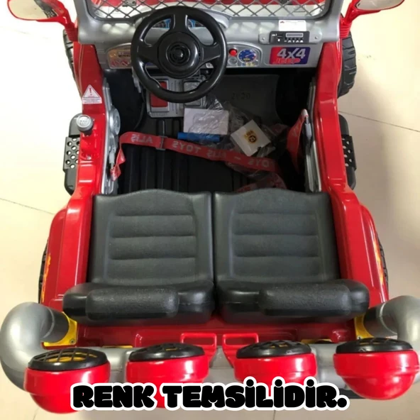 Kumandalı Çift Kişilik Mega Akülü Araba Siyah - 12 Volt İki Kişilik Akülü Araba Akülü JEEP - Mega Off Road Turbo Jeep - Resim 4