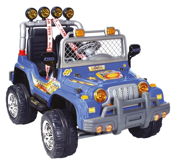 Kumandalı Çift Kişilik Mega Akülü Araba Mavi - 12 Volt İki Kişilik Akülü Araba Akülü JEEP - Mega Off Road Turbo Jeep - 2