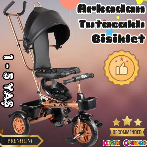 Sweet Gold Arkadan Tutacaklı Bisiklet Siyah - Üç Tekerli İtmeli Bisiklet - Ebeveyn Kontröllü Bisiklet Bebek Bisikleti ürün görseli