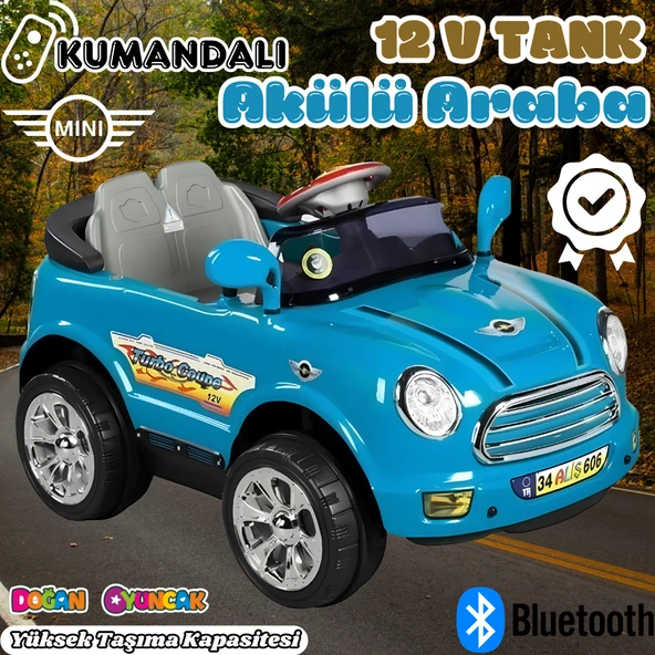 Kumandalı Mini Cooper Akülü Araba Mavi - Kumandalı 12 Volt Tek Kişilik Akülü Araba Akülü JEEP - Turbo Coupe Akülü Araba ürün görseli 1