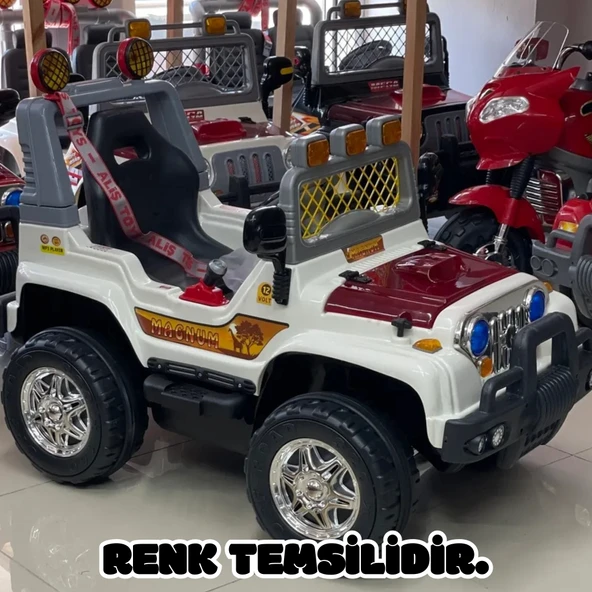 Kumandalı Mega Akülü Araba Kırmızı - Kumandalı 12 Volt Tek Kişilik Akülü Araba Akülü JEEP - Mega Off Road Turbo Jeep - 3