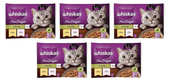 Whiskas Pouch Pure Delight Jöle İçinde Tavuklu ve Somonlu Yetişkin Kedi Konservesi 20x85 Gr ürün görseli