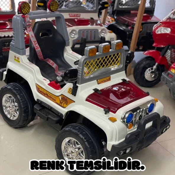 Kumandalı Mega Akülü Araba Kırmızı - Kumandalı 12 Volt Tek Kişilik Akülü Araba Akülü JEEP - Mega Off Road Turbo Jeep - 5