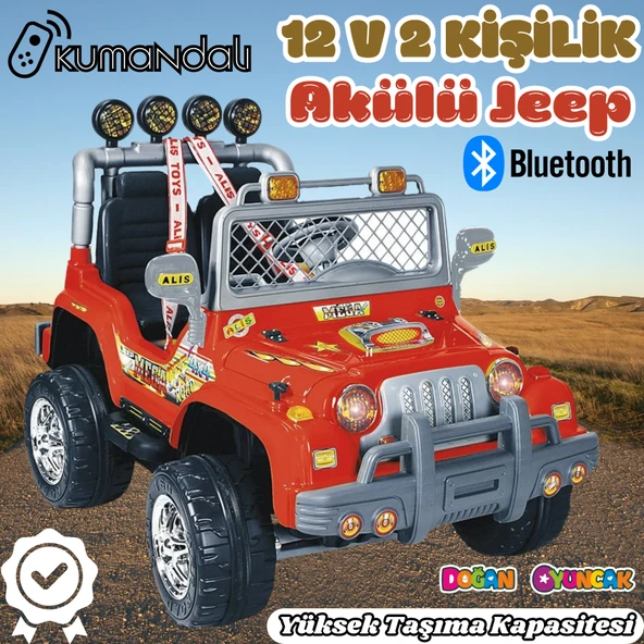Kumandalı Çift Kişilik Mega Akülü Araba Kırmızı - 12 Volt İki Kişilik Akülü Araba Akülü JEEP - Mega Off Road Turbo Jeep ürün görseli 1