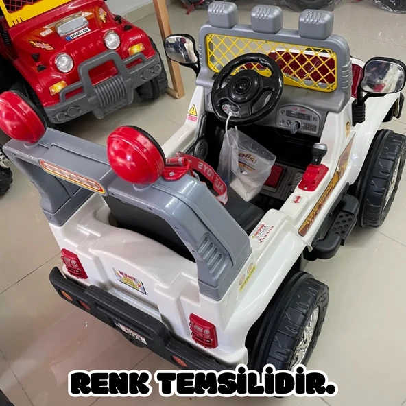 Kumandalı Mega Akülü Araba Kırmızı - Kumandalı 12 Volt Tek Kişilik Akülü Araba Akülü JEEP - Mega Off Road Turbo Jeep - 4