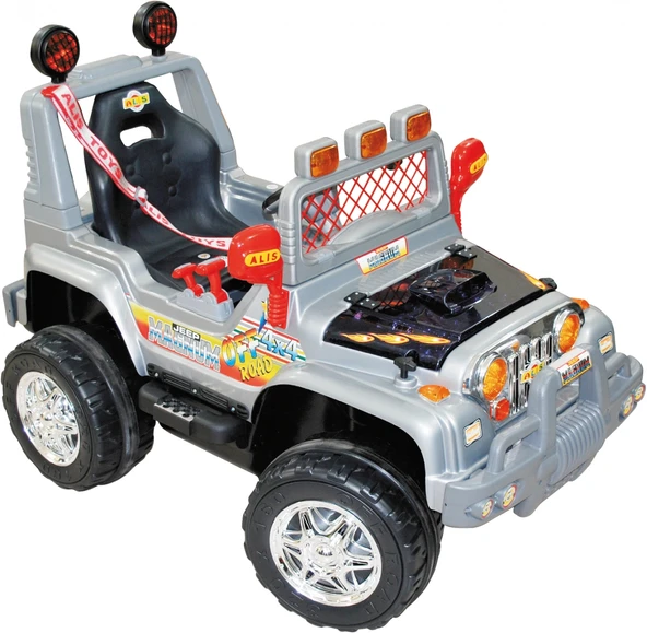Kumandalı Mega Akülü Araba Gri - Kumandalı 12 Volt Tek Kişilik Akülü Araba Akülü JEEP - Mega Off Road Turbo Jeep - Resim 2