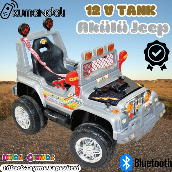 Kumandalı Mega Akülü Araba Gri - Kumandalı 12 Volt Tek Kişilik Akülü Araba Akülü JEEP - Mega Off Road Turbo Jeep ürün görseli