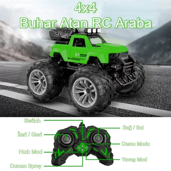 Smoke R/C Araba Yeşil - Uzaktan Kumandalı Duman Atan Araba - Dumanlı Kumandalı Araba - Uzaktan Kumandalı Araba - 3