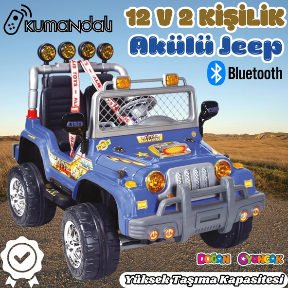 Kumandalı Çift Kişilik Mega Akülü Araba Mavi - 12 Volt İki Kişilik Akülü Araba Akülü JEEP - Mega Off Road Turbo Jeep - 1