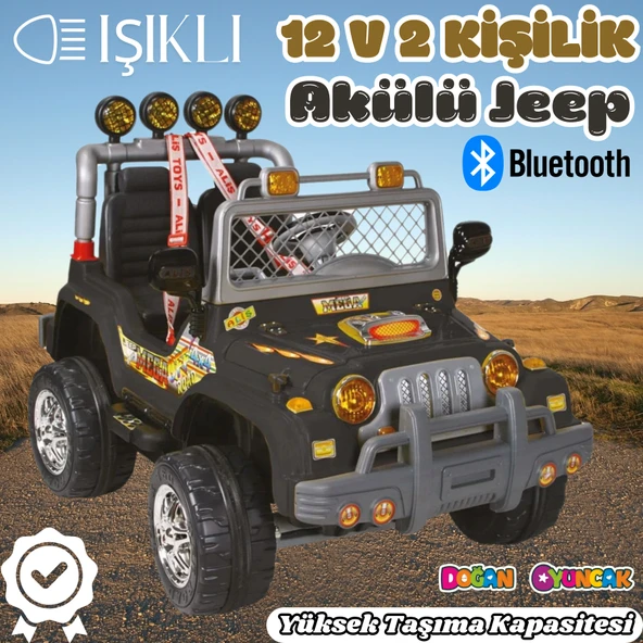 Çift Kişilik Mega Akülü Araba Siyah - 12 Volt İki Kişilik Akülü Araba Akülü JEEP - Mega Off Road Turbo Jeep ürün görseli