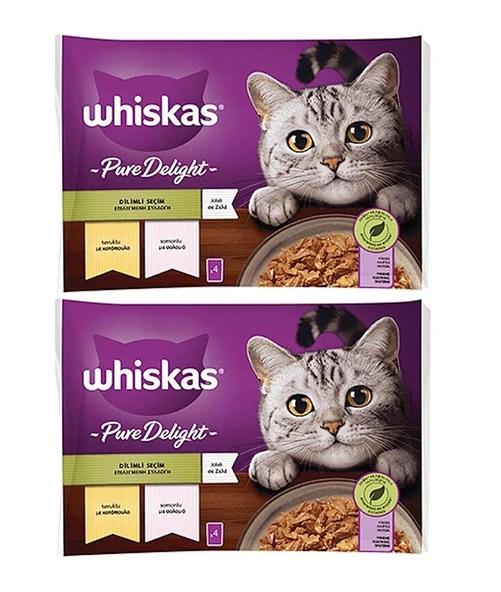 Whiskas Pouch Pure Delight Jöle İçinde Tavuklu ve Somonlu Yetişkin Kedi Konservesi 8x85 Gr ürün görseli