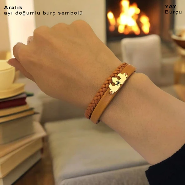 Burca Özel Taç Figürlü Hakiki Kahverengi Derili 14 Ayar Altın Plakalı Hediye Bileklik-491 - Resim 2