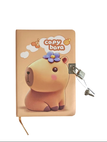 Capybara Hatıra Defteri (Günlük) Kilitli Defter 80 yaprak - Süslü ürün görseli