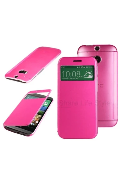 Htc One M8 Pencereli Ve Uyku Modlu Flip Cover - Beyaz - Resim 5